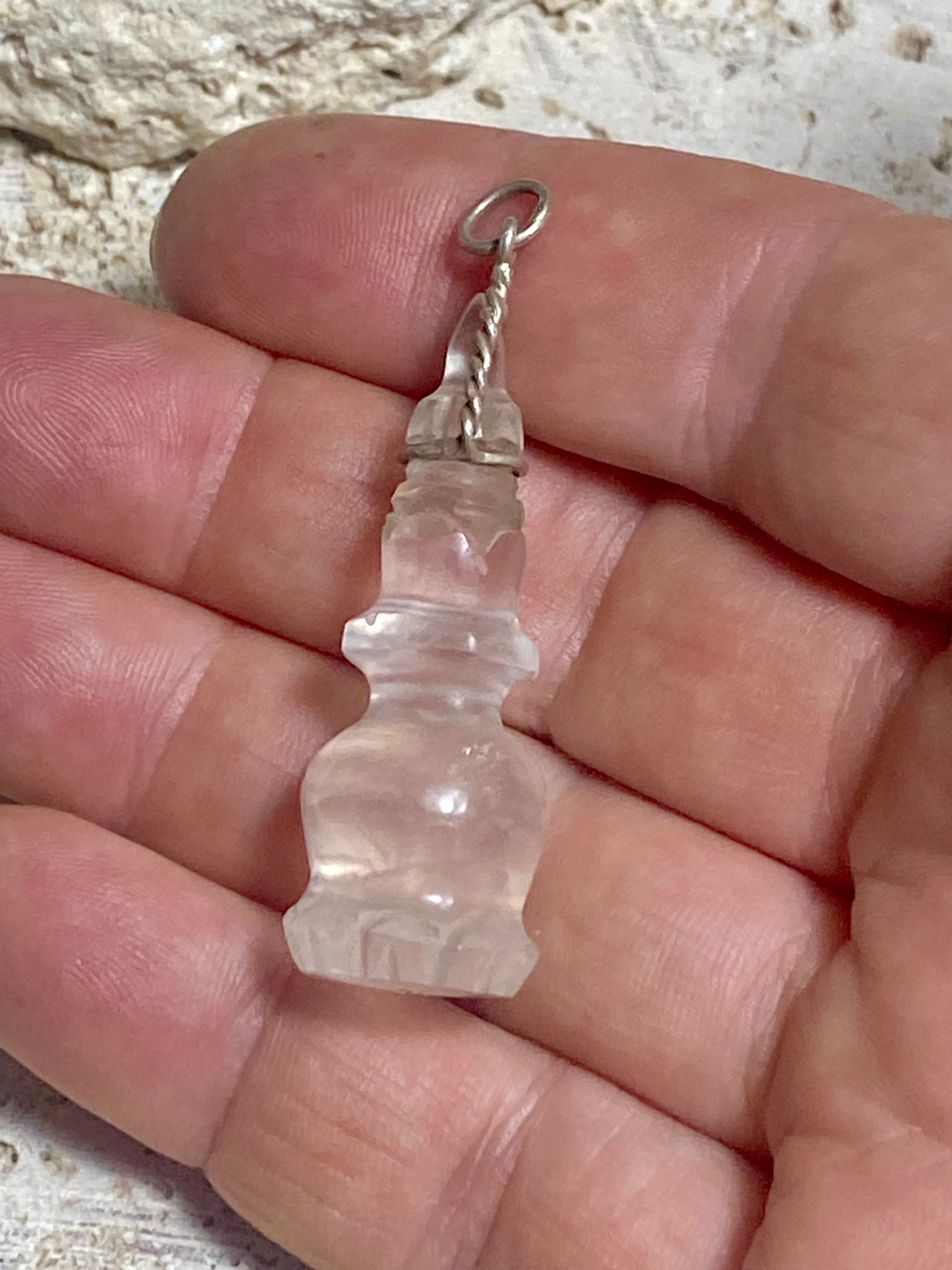 Carved Rock Crystal Stupa Pendant - Image 3